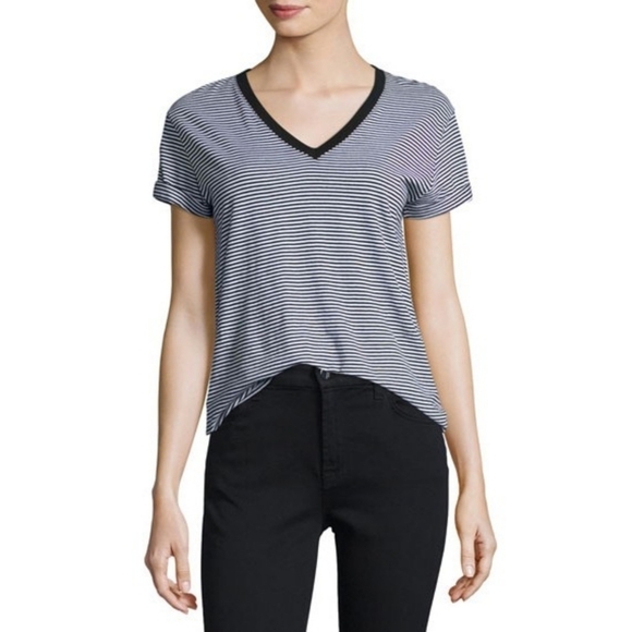 PLUS size  Faded Glory t-shirt top black white striped - Picture 1 of 6